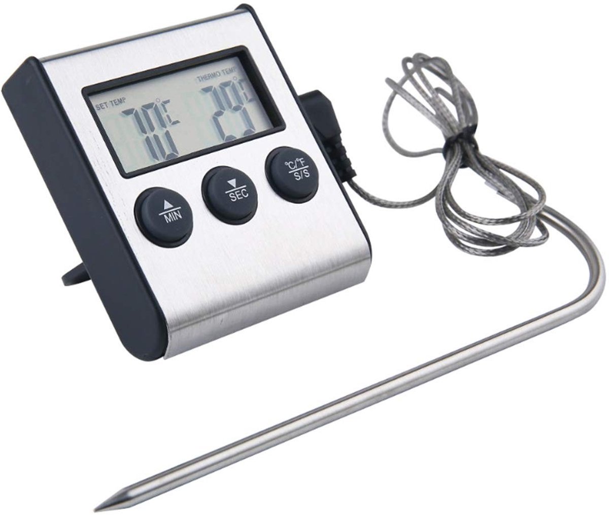 Dailygoody - Vleesthermometer - Digitale Food Thermometer - Voor Grilling en Koken - Grijs - Snelle Temperatuurmeting - Geschikt voor Vlees en Dranken