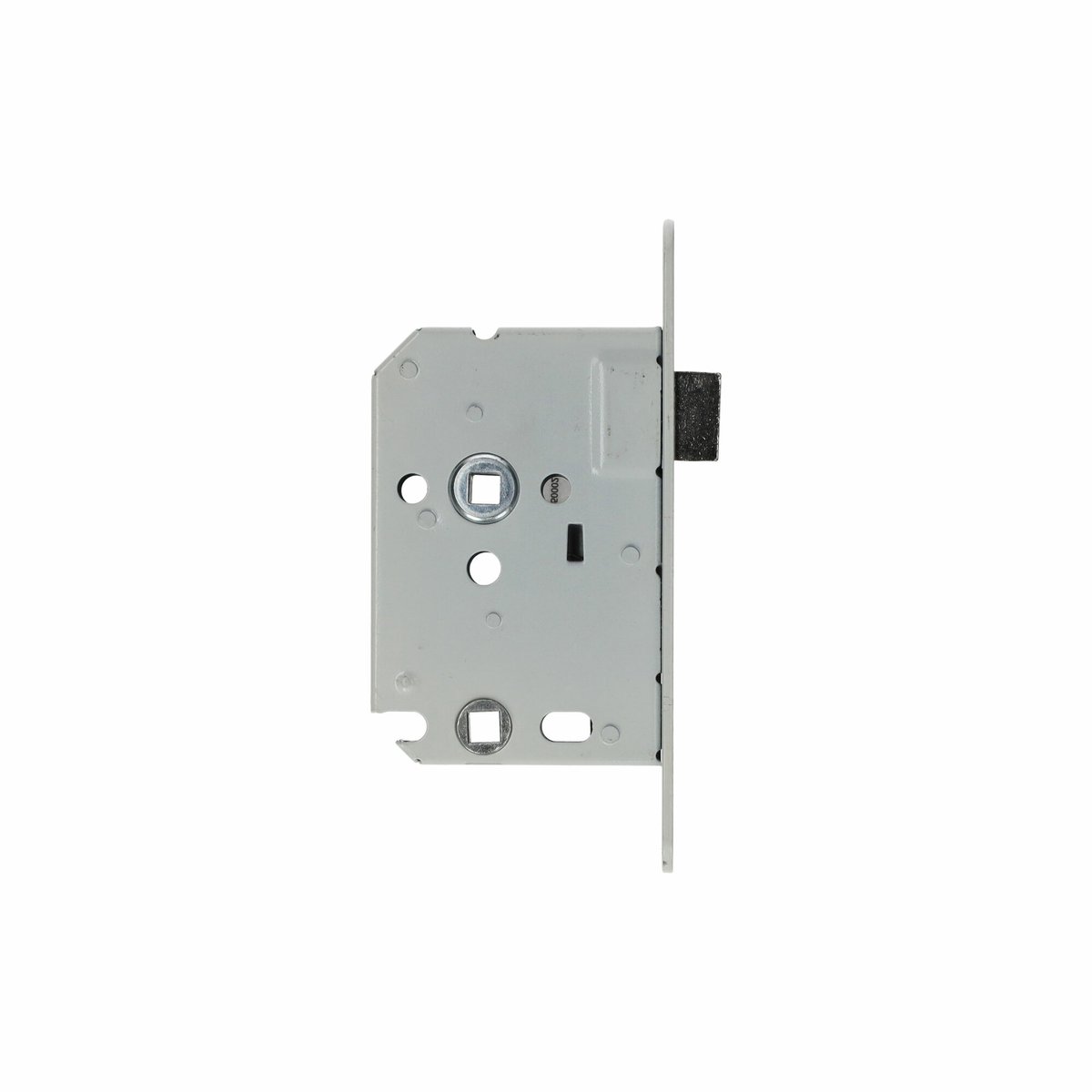 Woningbouw badkamer- /toiletslot, WC 8x63mm, voorplaat wit gelakt, doornmaat 50mm, inclusief afgeronde verzinkte sluitplaat