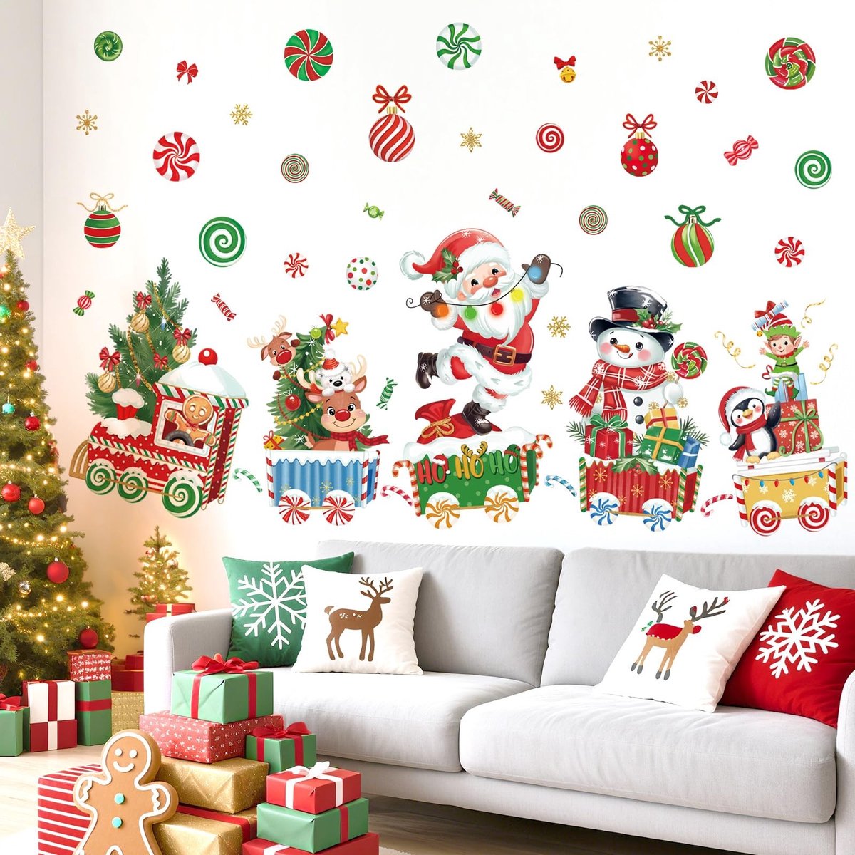 Dailygoody - Kerstwanddecoratie - Wandstickers - Makkelijk aan te brengen - Multikleur - Kerstmis - Ideaal voor feestdecoratie - Voor binnen