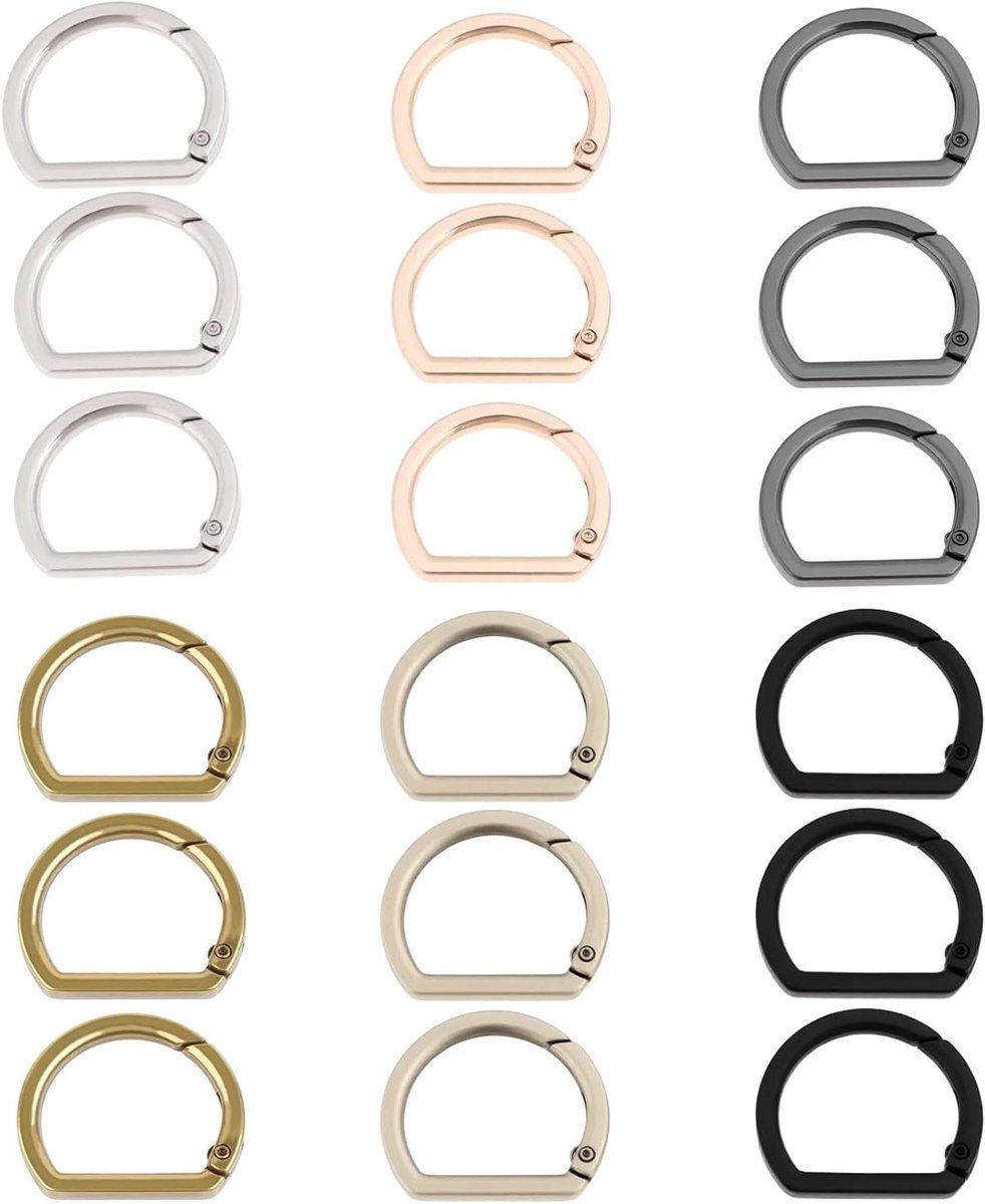 27mm D-Ringen Set van 18 Stuks in 6 Kleuren - Metalen Carabiner Haken voor Handtassen, Tasontwerp en Rugzakken