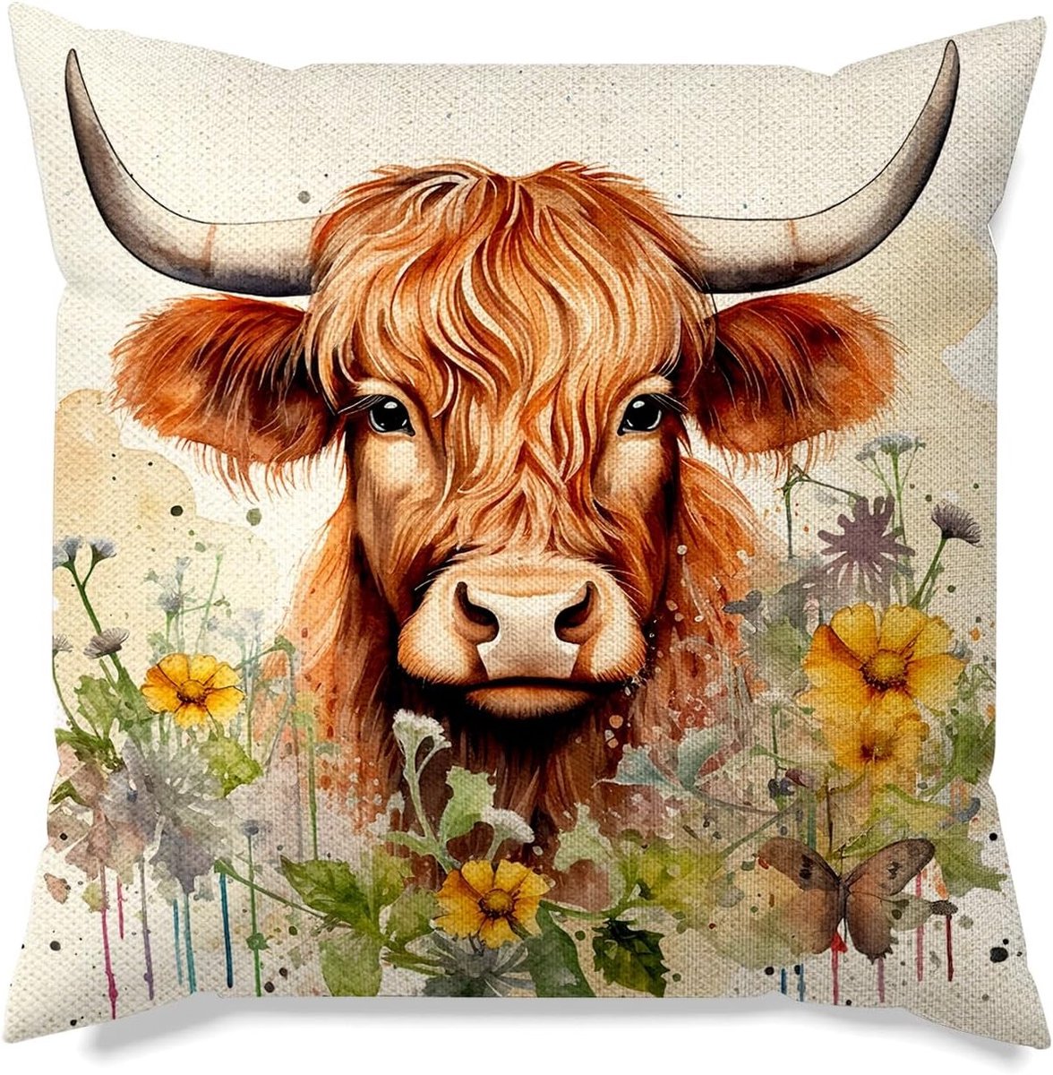 Kussenhoezen met Hoogland Rund Motief voor Decoratie, Perfect als Cadeau voor Vrouwen, Geschikt voor Woonkamer en Buiten, 45x45 cm