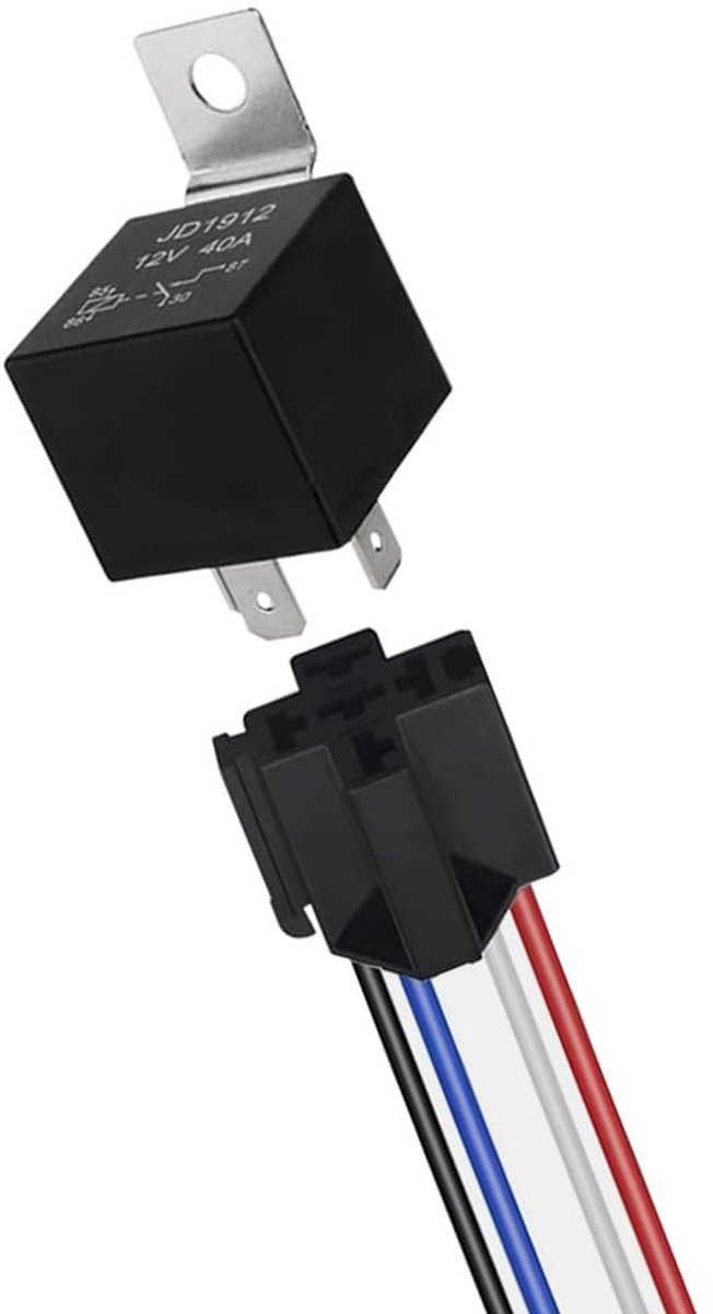 Dailygoody - 4 Pin Car Relay - 12V 40A - Voor auto en boot - Zwart - Pre-wired met socket - Betrouwbare elektrische schakelaar