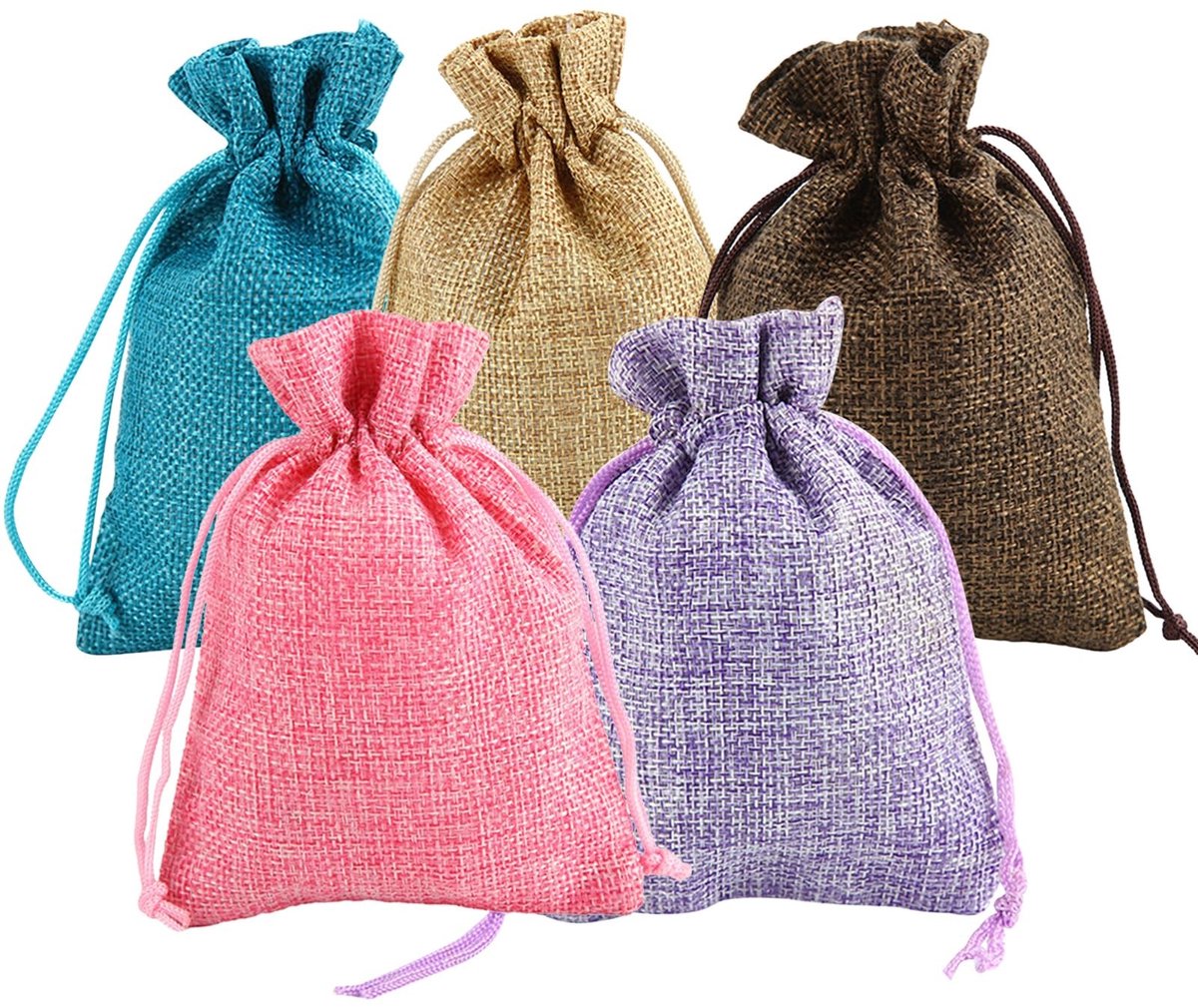 Dailygoody - Jute Bags - Herbruikbare Jute Tassen - Ideaal voor Trouwen en Feestjes - 17 x 23 cm - Geschenktassen voor Gasten - Meerkleurig - Voor Cad