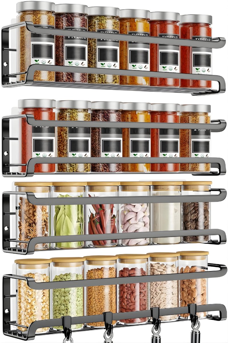 AHD® Kruidenrek - Kruidenpotjes - Kruidenrek Ophangbaar - Kruidenrek Staand - Zwart - 7cm x 29cm x 7cm