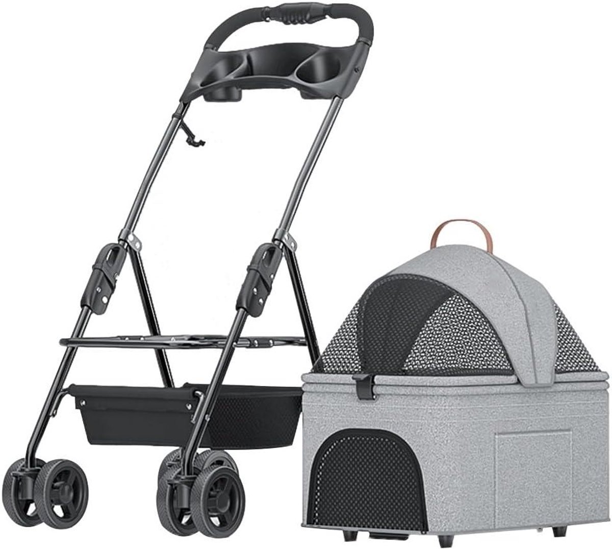 Hondenbuggy - Reiskooi Kattenbuggy - Huisdier Vervoeren - Opvouwbaar Lichtgewicht - Grote Capaciteit - Grijs