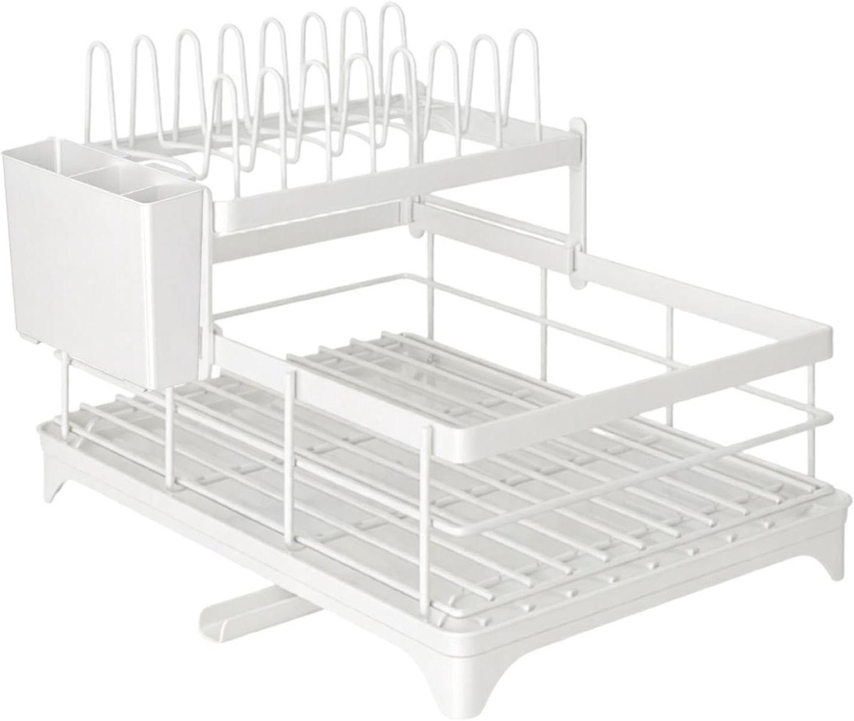 Afdruiprek Keuken - Vaatwasserrek Organizer - Vaat Drogen - Tweelaags Ontwerp - 31B x 14H cm - Wit