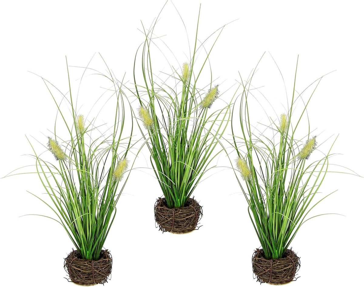 Kunstgras Set - Siergras Nep Plant - Decoratie Huis - Onderhoudsvrij Fris - 3 stuks - Groen