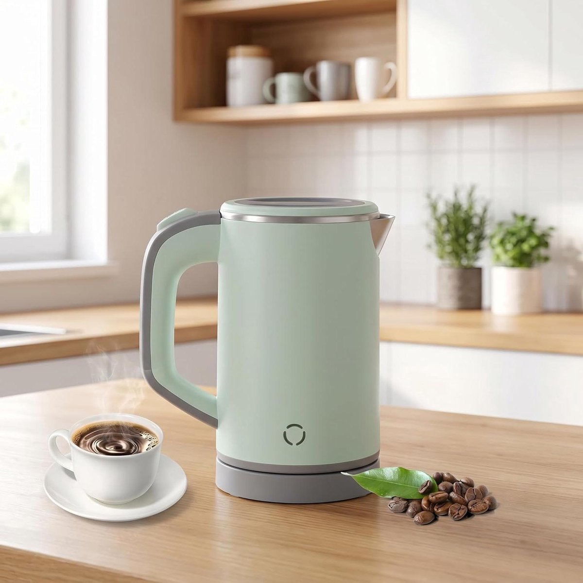 Mini Waterkoker - Reis Waterkoker - Kamperen en Reizen - Dubbelwandige Isolatie - 0.8 Liter - Lichtgroen