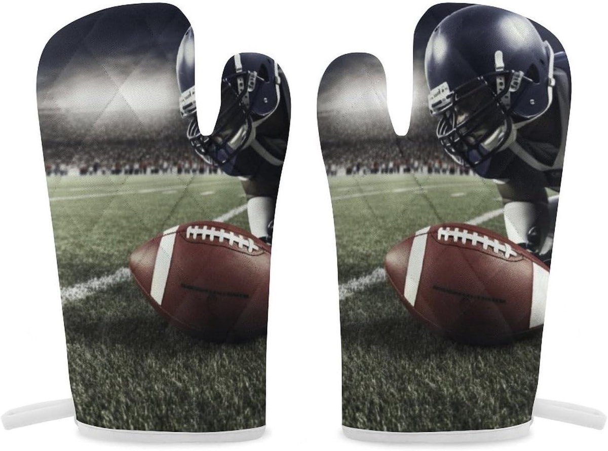 American Football Ovenwanten - Keukenwanten Hittebestendig - Koken en Bakken - Antislip Grip Ontwerp - 30 x 14 cm - Wit