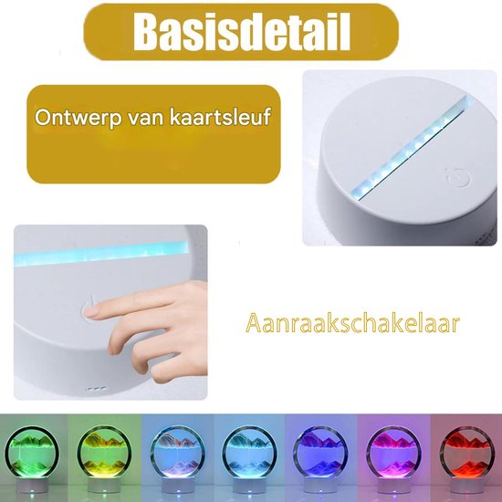 TOVBMUP Nachtlampje - Roterend zandschilderij Nachtlampje - 3D vloeibaar zandschilderij - Zandkunst - Bewegend zand - kamer decoratie - Dynamisch zandschilderij - Blauw van Tovbmup — afbeelding 2