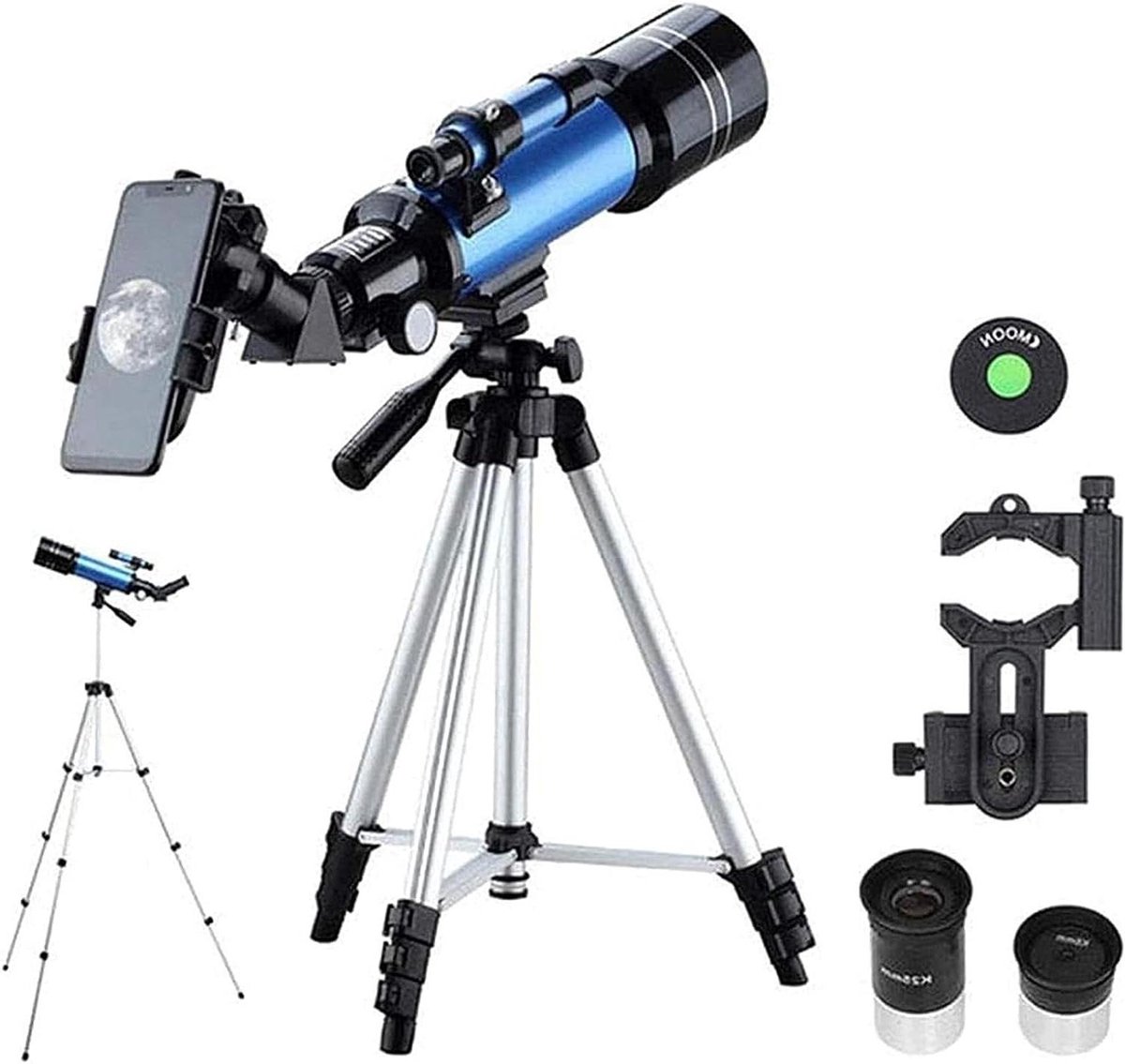 Astronomie Telescoop - Refractor Telescoop - Sterren Kijken - 70mm Objectief Lens - 400mm Brandpuntsafstand - Zwart