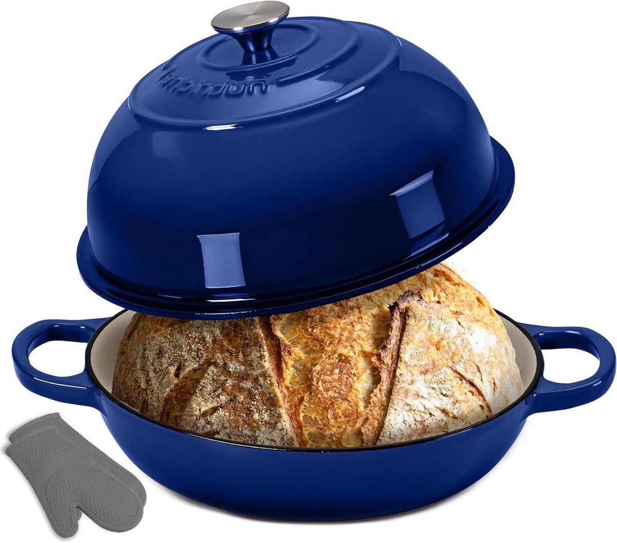 Gietijzeren Broodoven - Zuurdesem Pan Bakpan - Ambachtelijk Brood Bakken - Koepelvormig Design - 26 cm - Blauw
