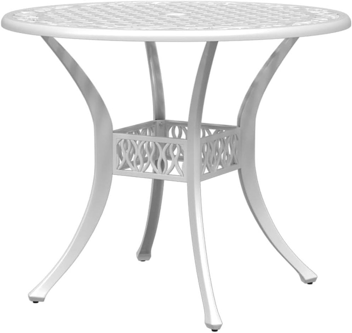 Tuintafel Rond - Terrastafel Buiten - Buiten Ontspannen - Met Parasolgat - 90 x 75 cm - Wit