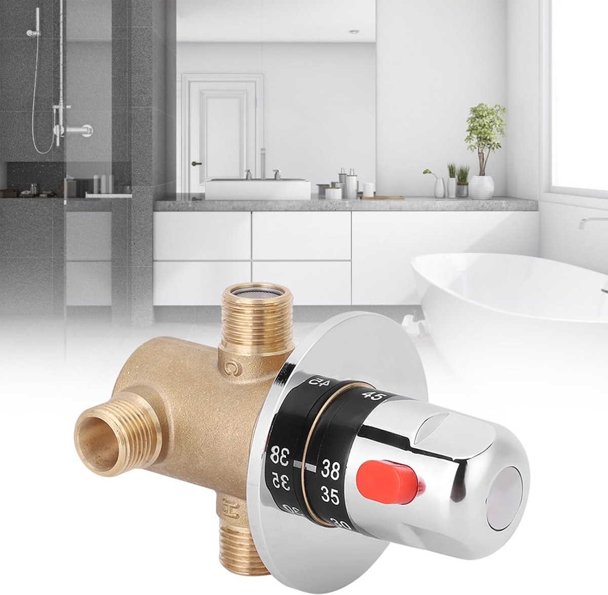 Thermostaatkraan Messing - Mengkraan Klep - Douche Temperatuur - 3 Regelkleppen - G1/2 Aansluiting - Zilverkleurig