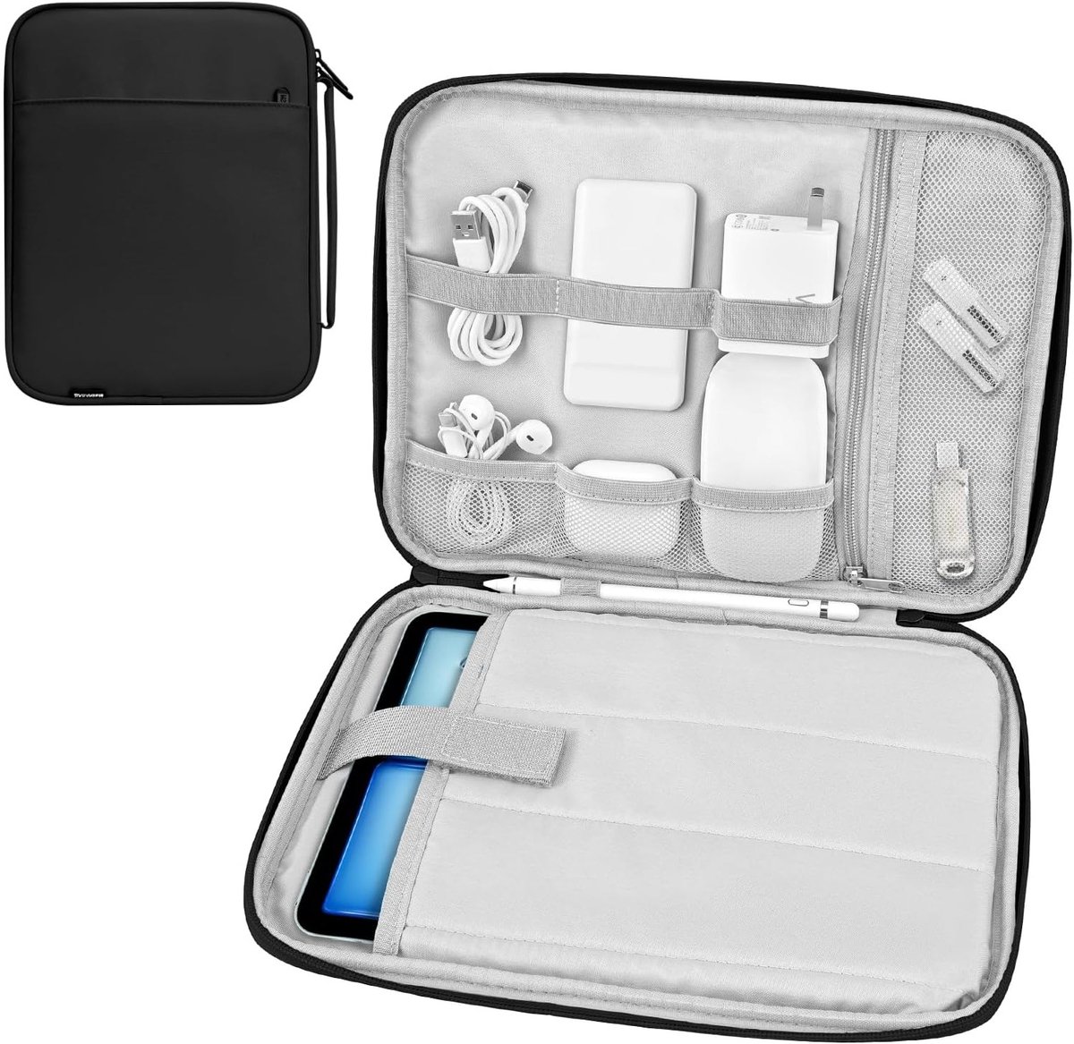 9-11 inch tablet reistas voor iPad en Galaxy Tab A9+, geschikt voor iPad 10e Gen en Air 5/4, zwart en duurzaam ontwerp
