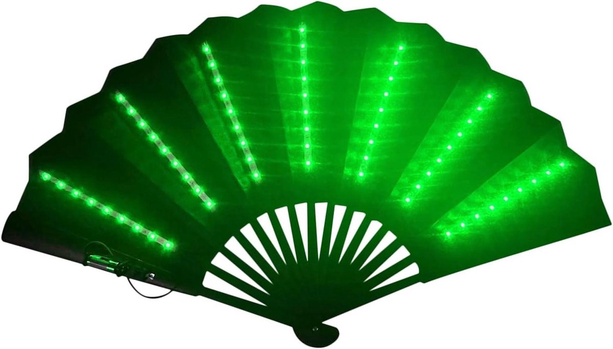 Draagbare Ventilator - Handwaaier Opvouwbaar - Festival Verlichting - 63 Heldere Leds - 6 x 12 x 6 cm - Groen