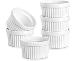 Set van 6 keramische soufflévormen, ovenbestendige ramekins voor ragout, muffins en panna cotta, 10 cm, wit