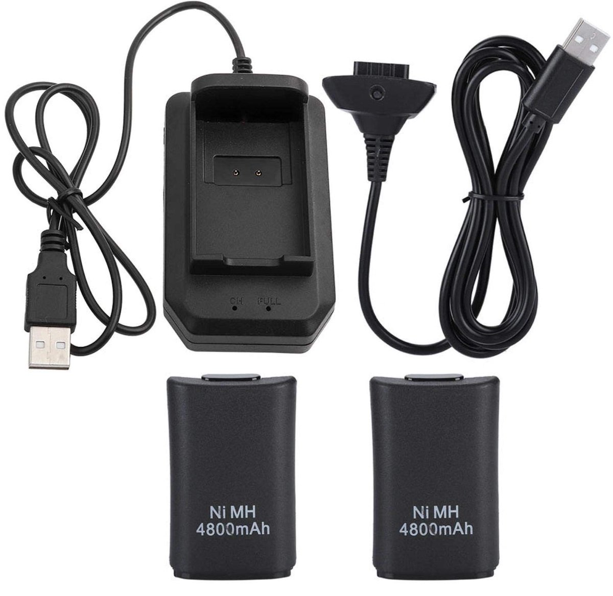 Dailygoody - Batterij voor Xbox 360-controller - Oplaadbare accu - 4800 mAh - Zwart - Reservebatterij en oplaadset - Geschikt voor Xbox 360 afsta