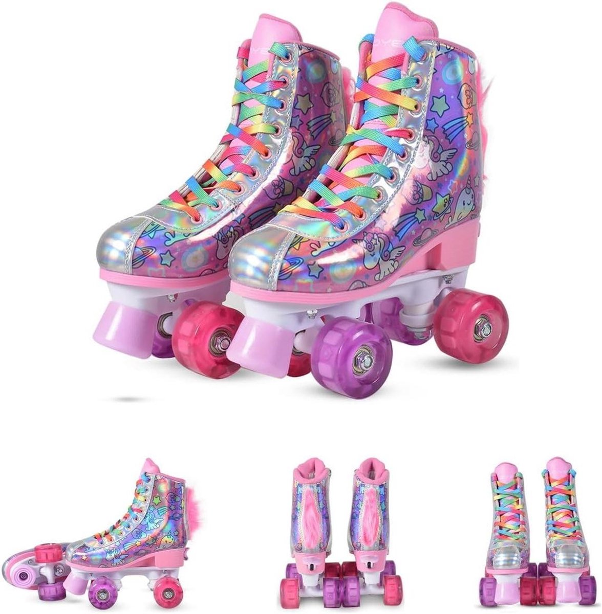 Rolschaatsen Eenhoorn Skeelers Kinderen Buiten Spelen Verlichte PU-wielen – Regenboog