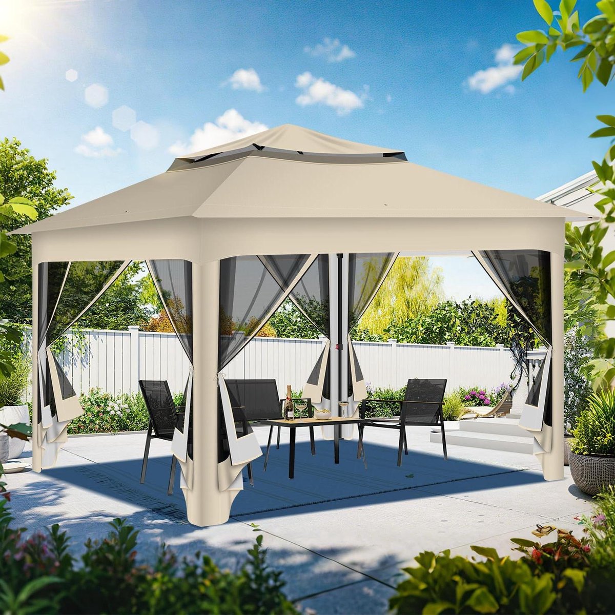 Tuinpaviljoen - Partytent Paviljoen - Feest Bescherming - Waterdicht Uv-bestendig - 3 x 3 m - Beige