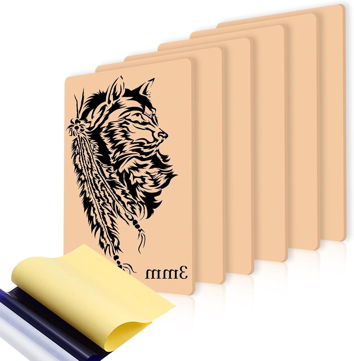 6 x Kunstmatige Tattoo Oefenhuid 20 x 30 cm - Dubbelzijdige Professionele Huid met 10 Tattoo Overdracht Papieren voor Beginners en Ervaren Tattoo Artists