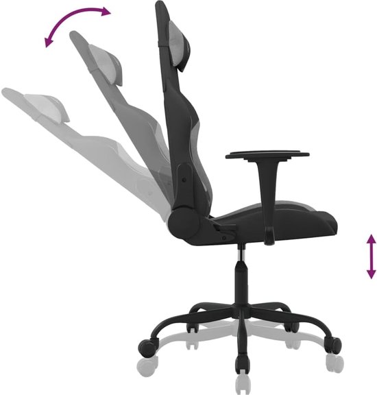 Gaming Stoel - Fauteuil Speelstoel - Comfortabel Gamen - Ingebouwde Massagefunctie - 65 x 62.5 x 130 cm - Zwart Grijs — afbeelding 3