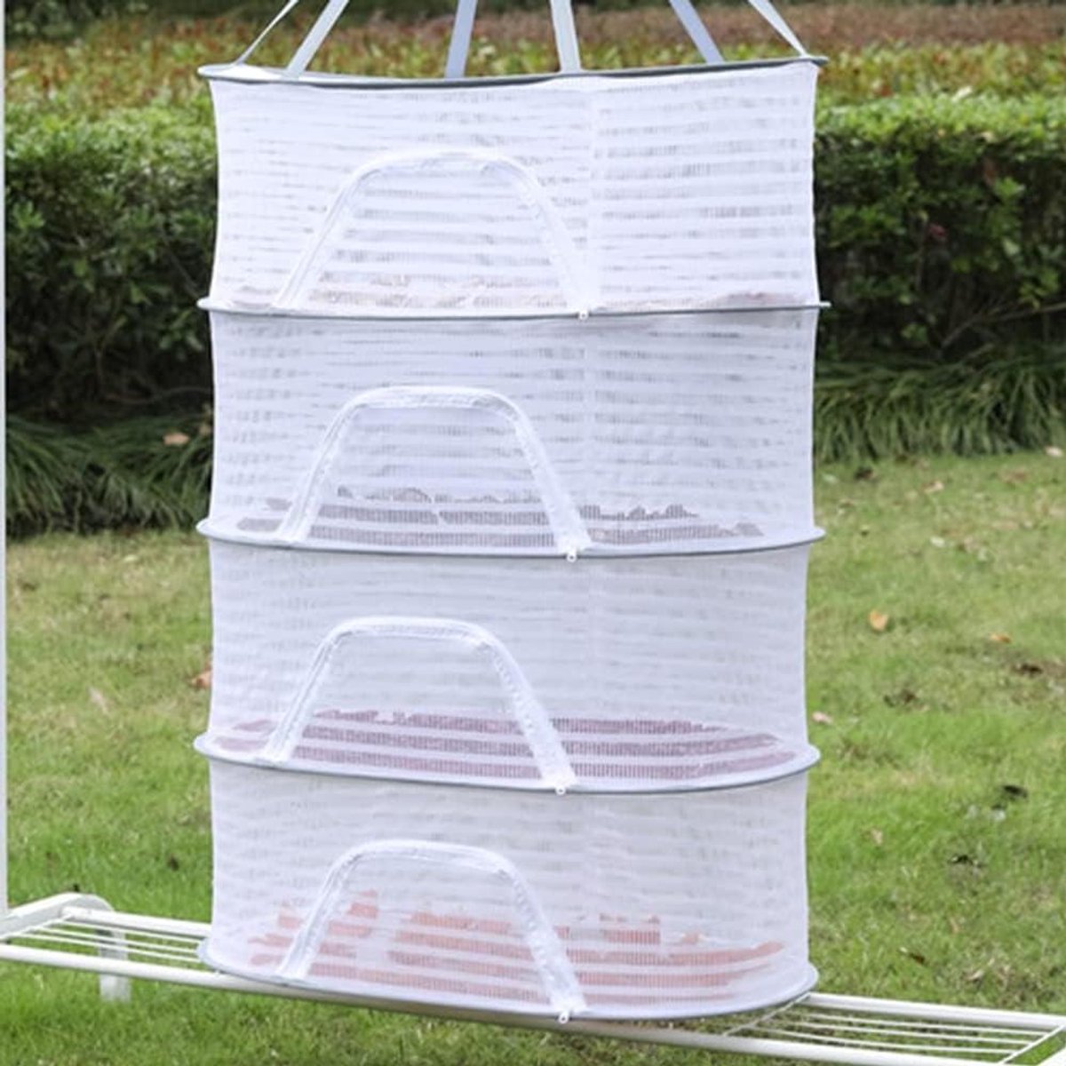 Droognet 4 Lagen - Hangend Droogrek Mesh - Planten Drogen - U-Vormige Ritssluiting - 60x40x126 cm - Grijs
