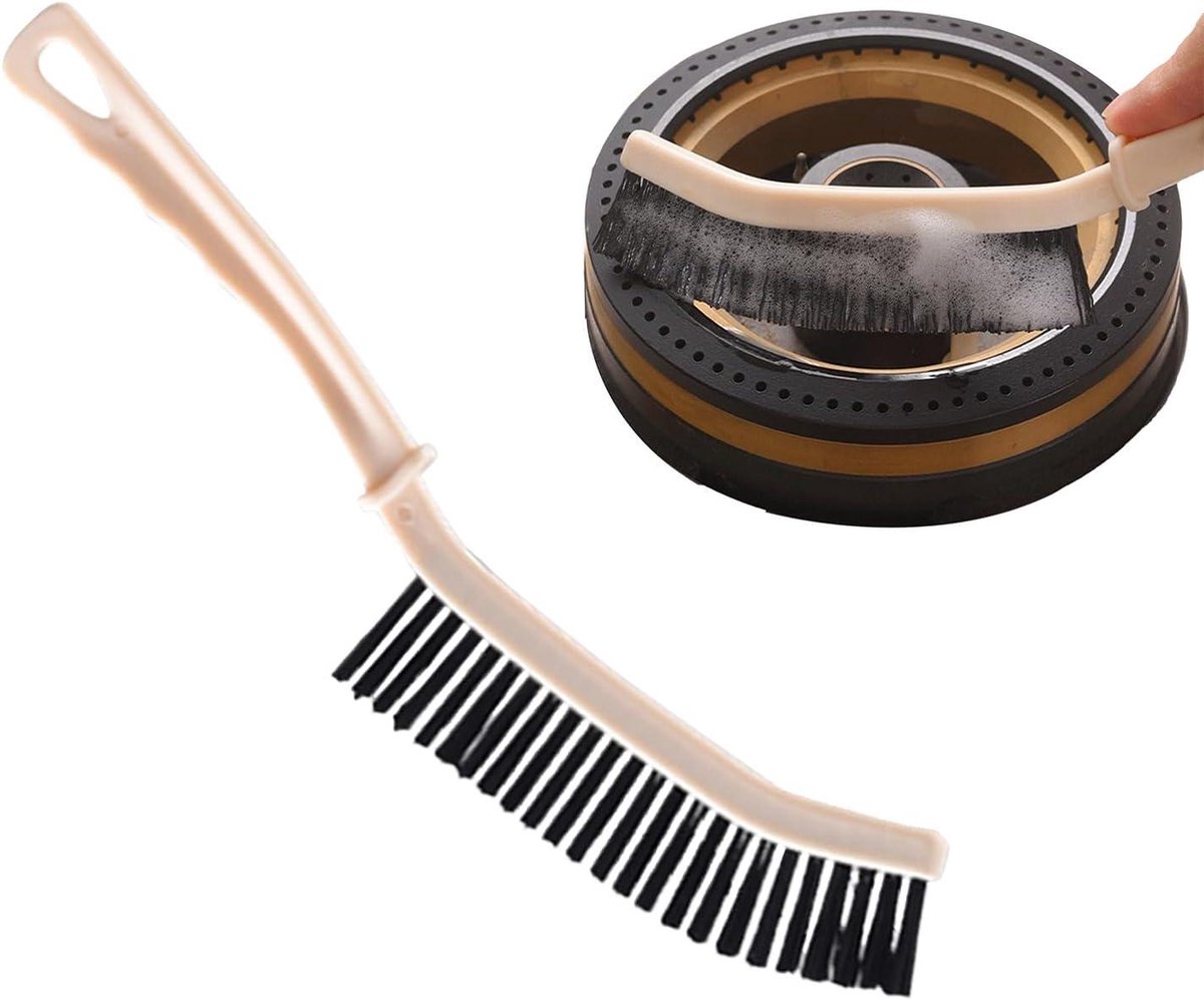 Badkamer voegenborstel - Smalle schrobber precisiekop - Dieptereiniging badkamer - Ergonomische handgreep - 23 x 4.7 x 1 cm - Kaki