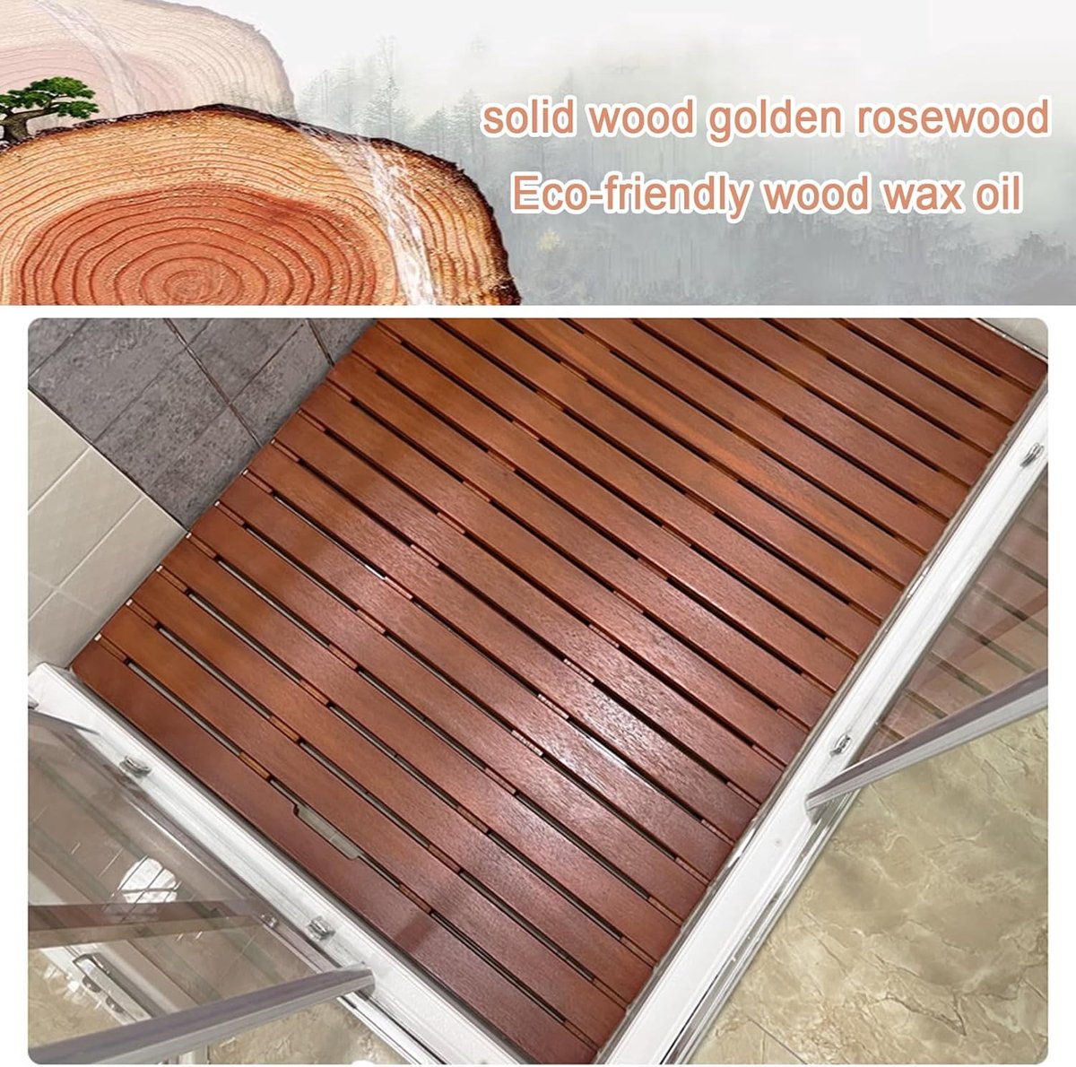 Houten Badkamermat - Vlonder Mat Bamboe - Douchen en Baden - Antislip en Sneldrogend - 45x80cm - Rood Walnoot — cadeau in Wonen & Interieur - foto 6