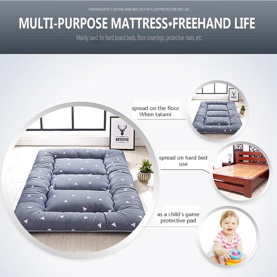 Japanse Futon Matras - Katoenen Matras Vloermatras - Comfortabel Slapen - 5-laags Ontwerp - 90 x 200 cm - Wit — afbeelding 2