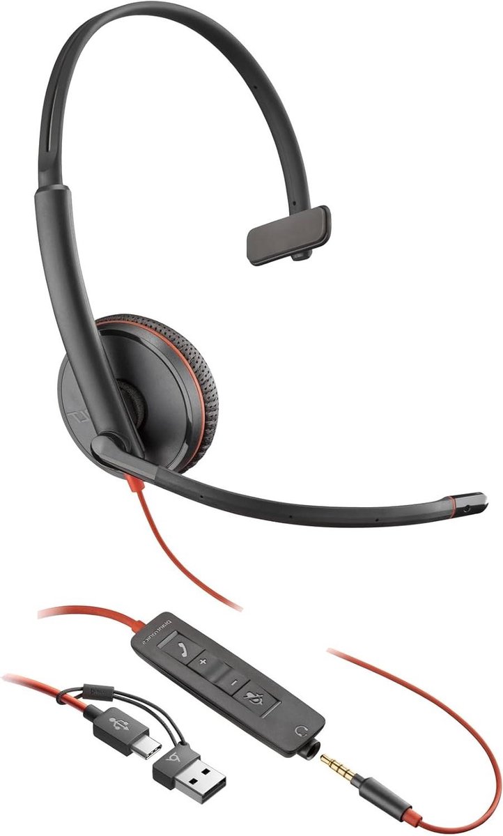 Bedrade Headset - On-Ear Headset - Zakelijk Bellen - Actieve Ruisonderdrukking - 3.5mm USB-C - Zwart