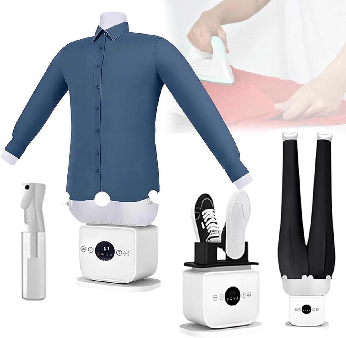 Automatische Strijkmachine - Kledingdroger Stomer - Kreukvrij Maken - Verstelbaar Mannequin - S tot XXL - Wit