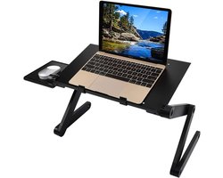 Verstelbare Laptopstandaard met Muishouder, Draagbare Aluminium Laptoptafel voor Bed en Bureau, Zwart