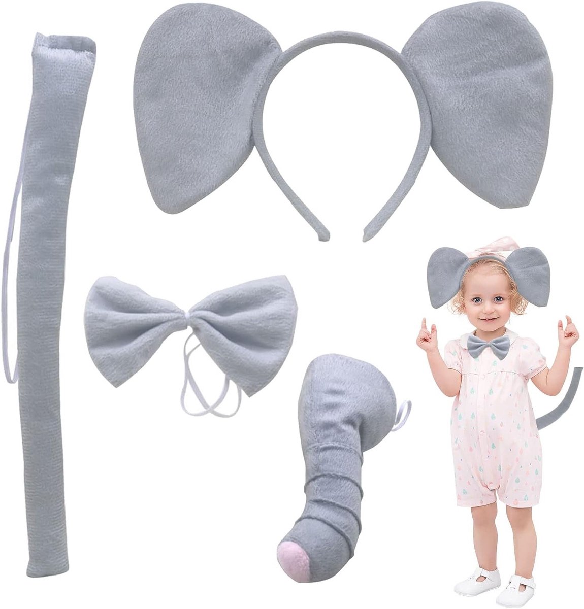 Schattige Olifanten Kostuum voor Kinderen met Oren, Neus en Staart voor Halloween en Carnavalsfeesten