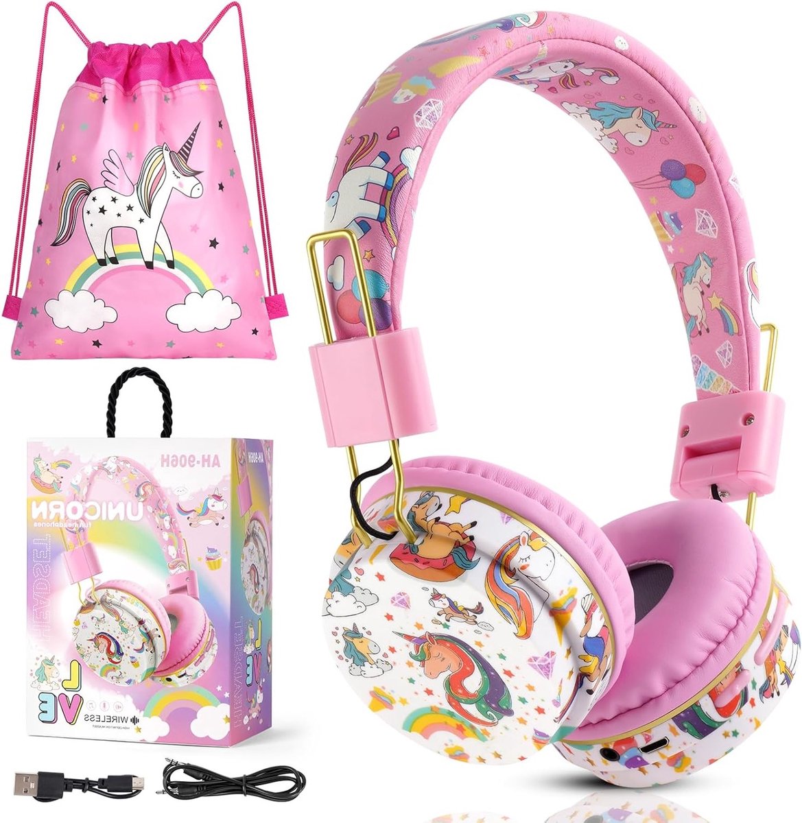 Draadloze Bluetooth Hoofdtelefoon voor Kinderen met HD Microfoon en Stereo Geluid voor Smartphone, Tablet en Kindle (Roze)