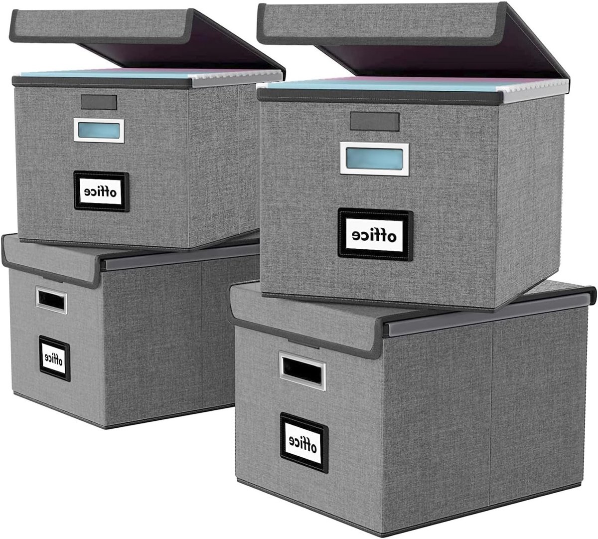 Vouwbare Opbergdoos met Deksel, Stijlvolle Linnen Look, 38.5 × 33 × 3 cm, Ideaal voor Kantoor en Huishoudelijk Gebruik, Set van 4 Stuks