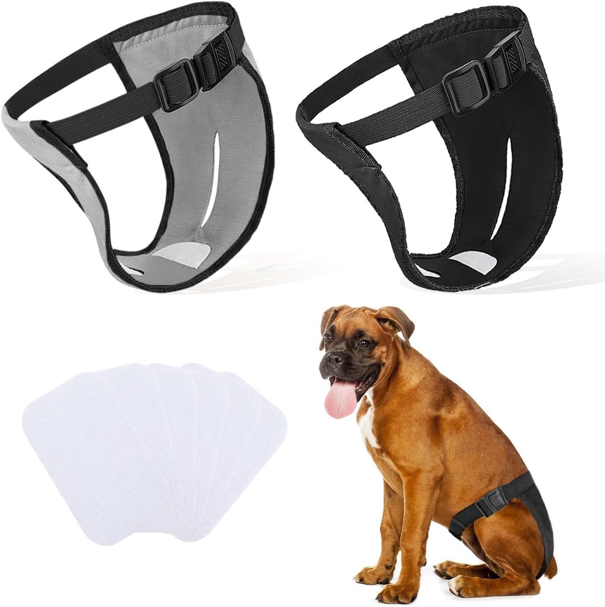Hondenbroek voor Vrouwelijke Honden - 2 Stuks, Aanpasbare Beschermende Luiers met 6 Maandverbanden voor Loze Honden tijdens de Cyclus (2XL - Zwart & Grijs)