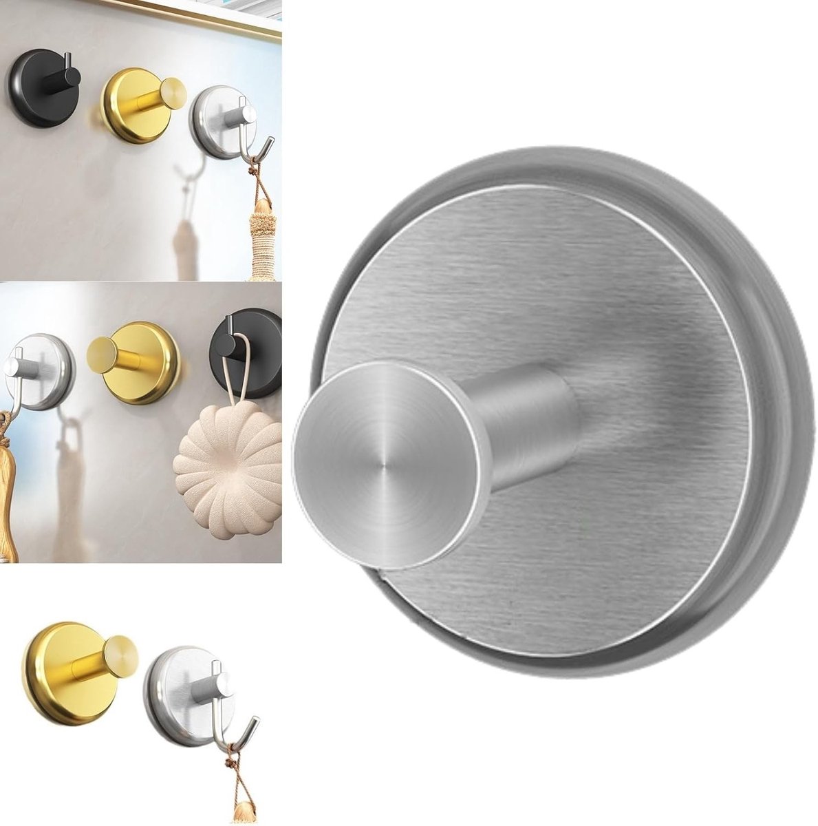 Verstelbare zuignap haken voor badkamer, keuken en douche - Waterdichte en roestvrije haak voor handdoeken, badjassen en accessoires - Ideaal voor tegels en glazen deuren