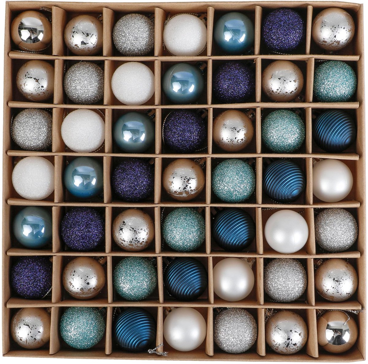 ONF3 - Kerstballen - 49-delige set - Shatterproof - Blauw en zilver - Kerstboomdecoratie - Perfect voor de feestdagen - 3 cm