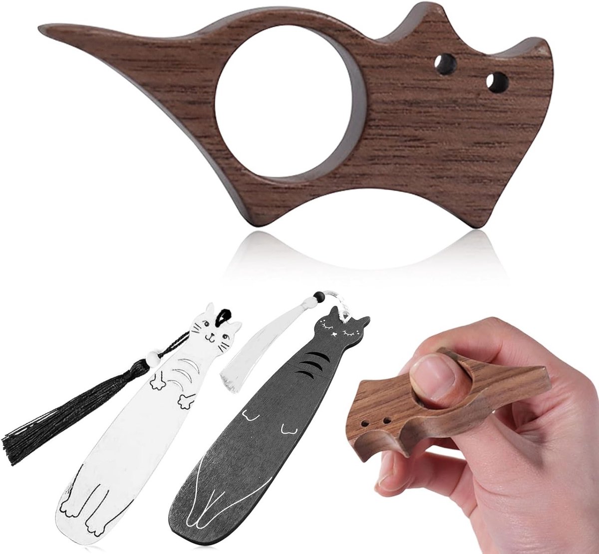 Houten leesring - boekenlegger en leesaccessoire - 2.2 cm diameter voor handsfree lezen, ideaal voor boekenliefhebbers en literatuurfanaten (inclusief twee boekenleggers)
