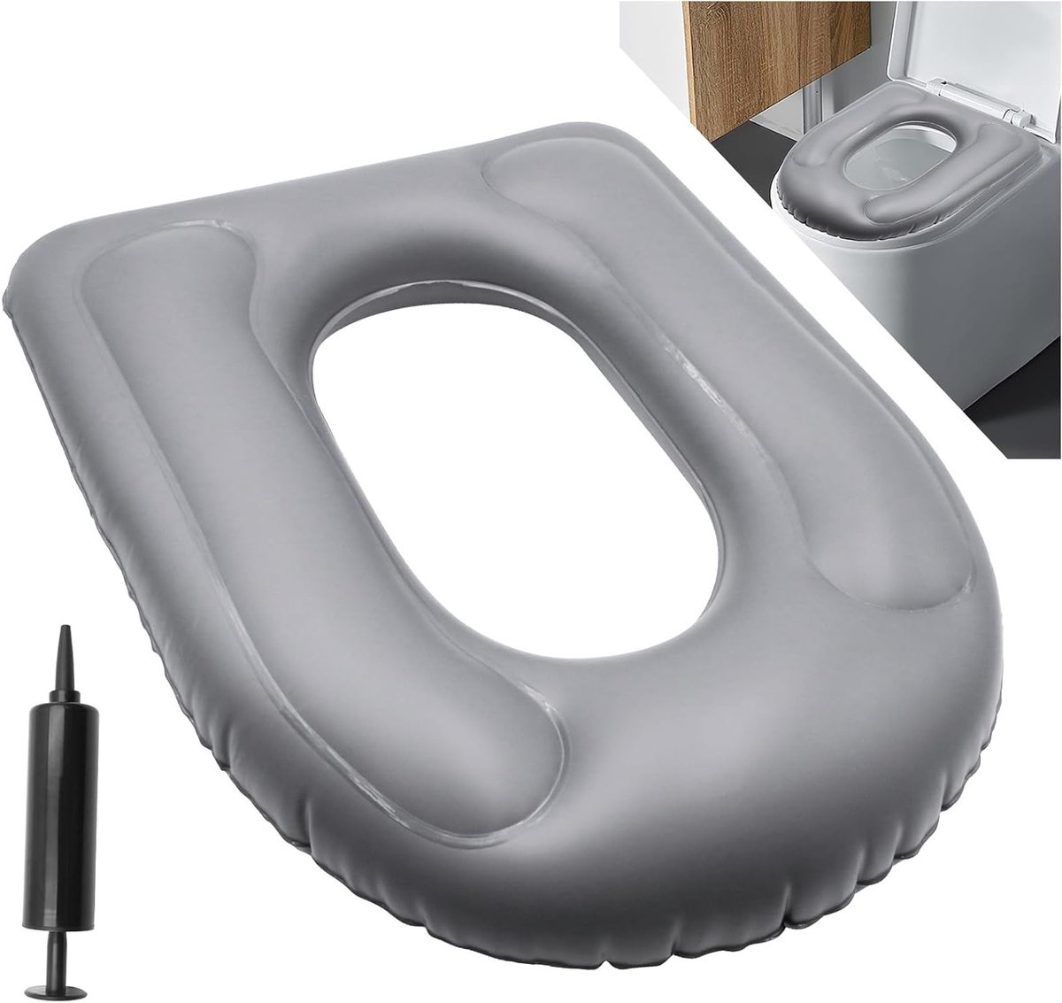 Opblaasbare Toiletkussen met Zuignap - Comfortabele Toiletzitverhoger voor Volwassenen, Senioren en Gehandicapten met Handpomp