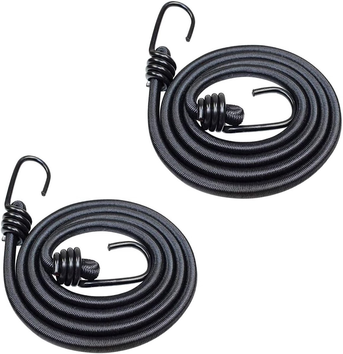 2pcs 2m Bungee Cord with Hook - Lange Bungee Straps - Zware Lading Bevestigingsriemen - Zwart Elastisch Touw voor Motorfiets Auto Caravan Fietstransport Veiligheidsvergrendeling