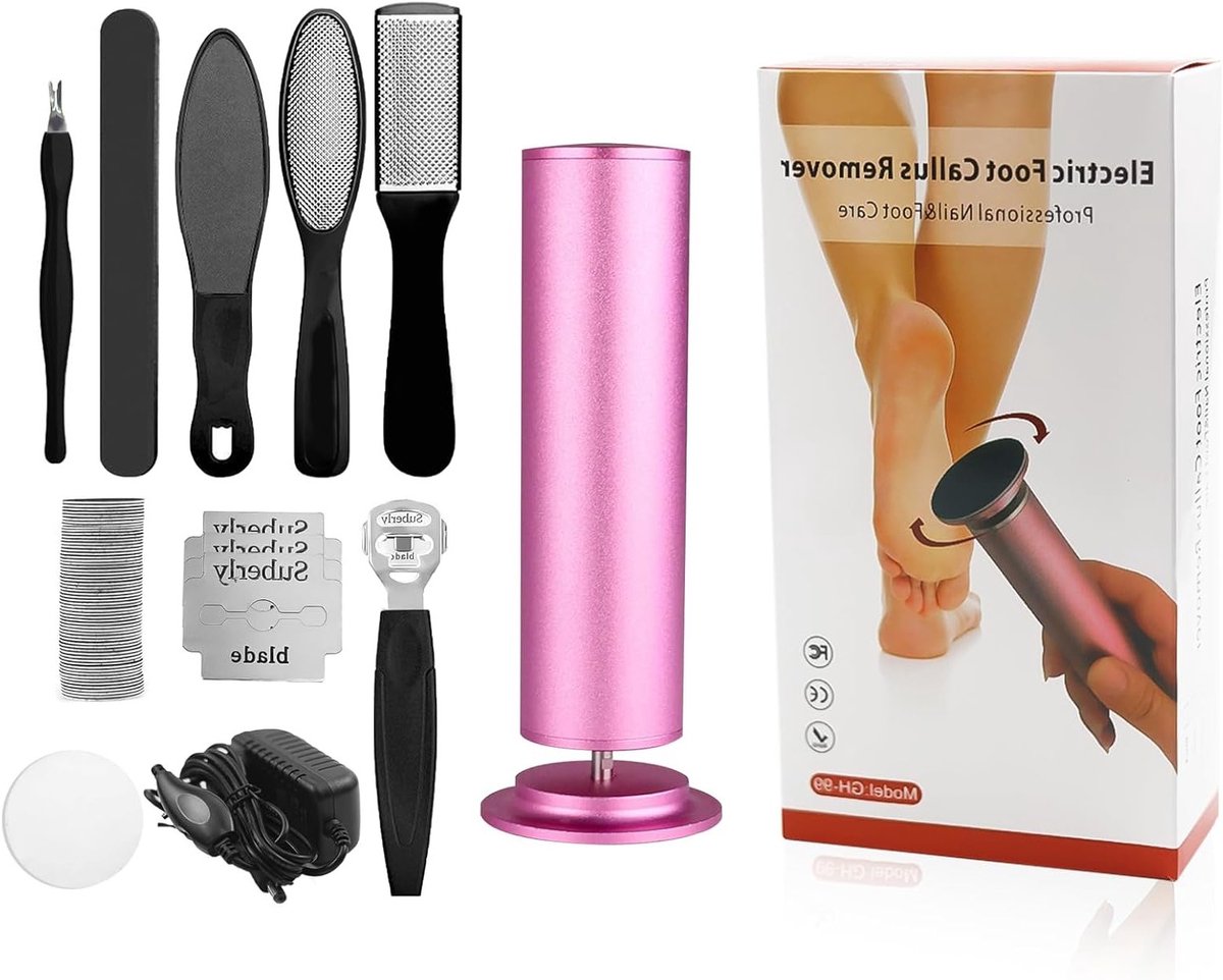 Ervaar een zijdezachte huid met de voetvijl voor het verwijderen van eelt, dode huid en kloven op de hielen (roze)