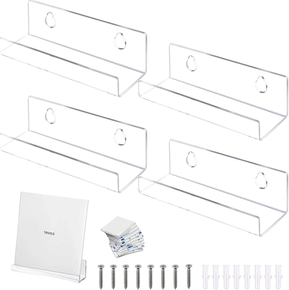 Vinyl Gramophone Plankhouder voor Muur - 4 Stuks Transparante Acryl Plank voor Platen, Foto's en Boeken - Perfect voor Verzamelobjecten en Decoratie