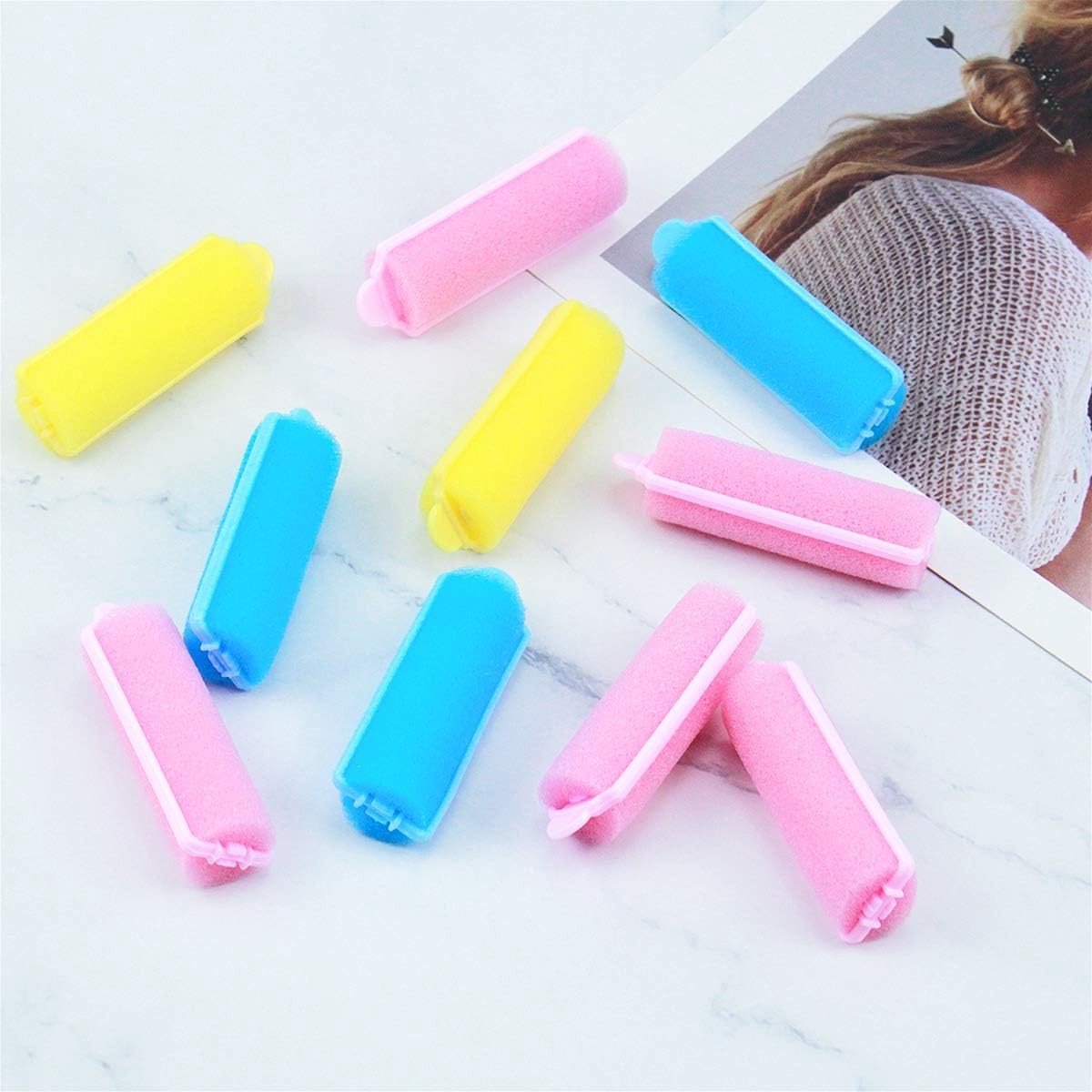 MK Stoer -Schuimspons Haarrollers - Haarstyling - Krullers - 2 cm - Zacht - Kappersgereedschap - Vrouwen - Meisjes - Thuisgebruik - Roze - Geel - Blauw - Geschikt voor Merk - Model - 36 stuks.