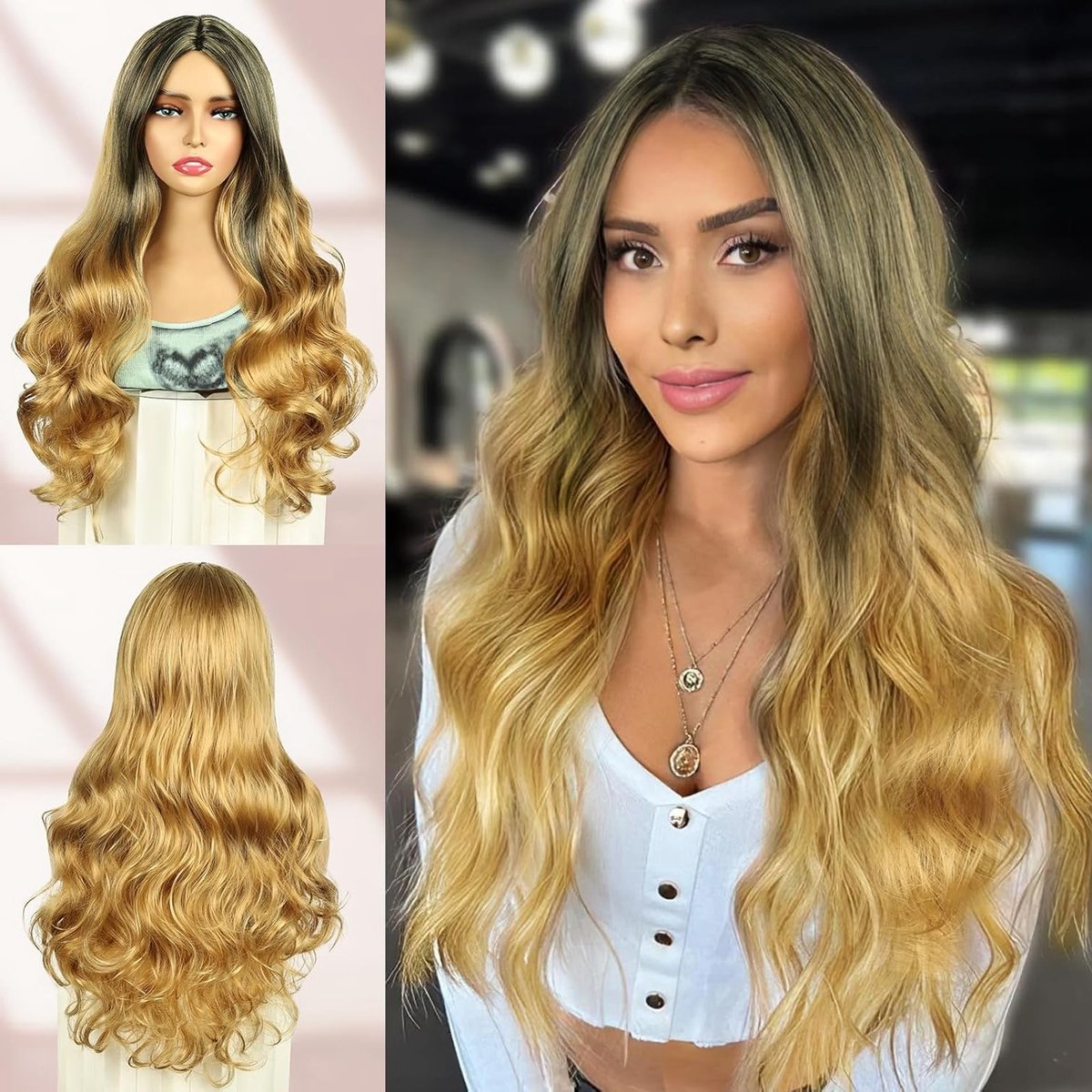 Langblonde Synthetische Krullende Peruk voor Vrouwen, Ideaal voor Feestjes, Cosplay en Halloween