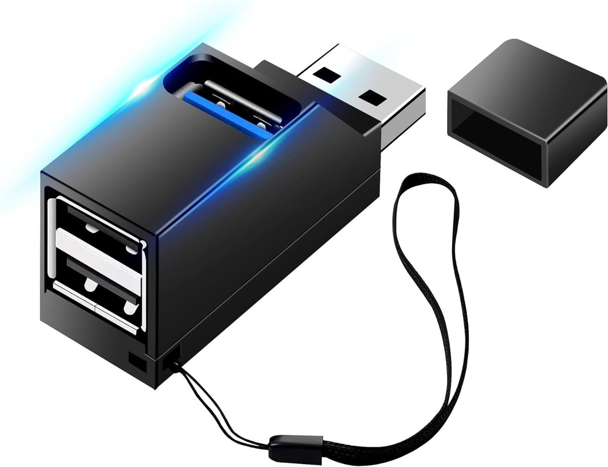 USB 3.0 Hub met 3 Poorten, High Speed Data Splitter voor PC, Laptop en Flash Drive, Zwart