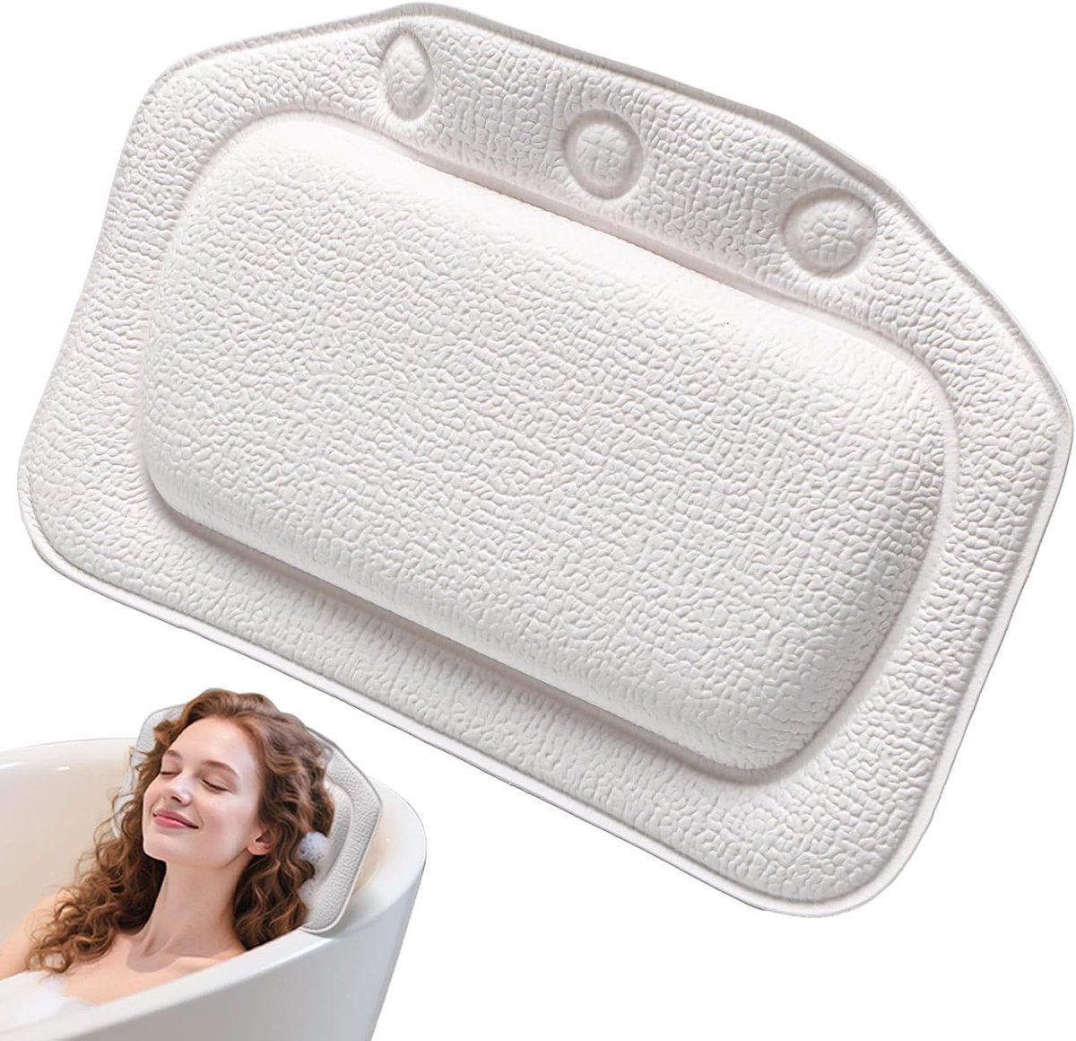 Badkussen Neksteun - Kussen Badkuip - Ontspannen Baden - Extra Sterke Zuignappen - 31 x 21 cm - Wit