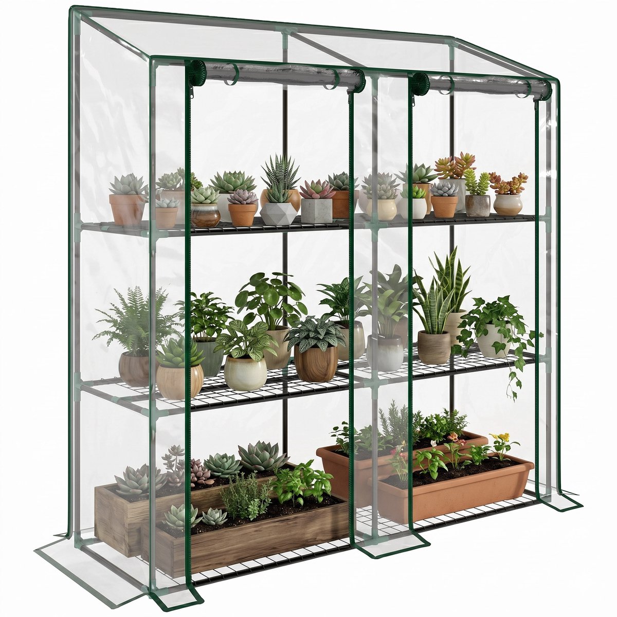 Outsunny Greenhouse-Staal, Kunststof-143L x 46B x 141/151H cm-Transparant