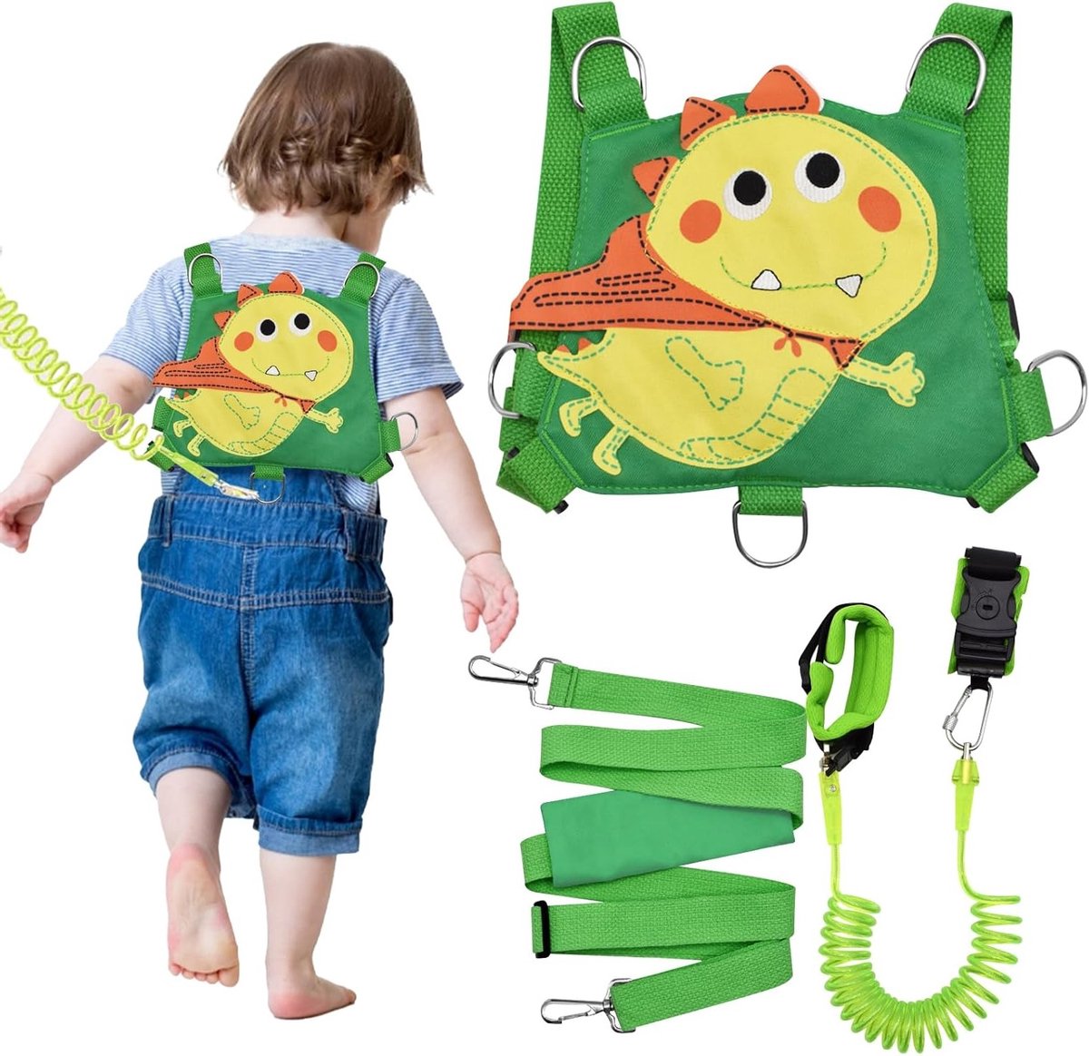 3-in-1 Kinderriem met Dinosaurus Ontwerp - Anti-Verlies Polsband, Veilig Loopharnas voor Kinderen en Kindveiligheidsleiband